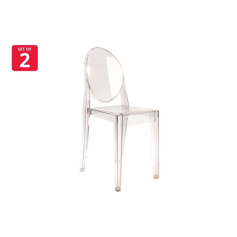 Set of 2 Philippe Starck Replica Victoria Ghost Kitchen Dining Side Chairs - Smoke