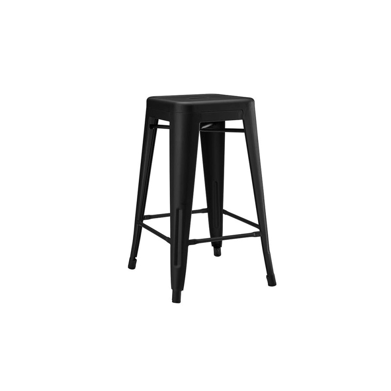 Set of 2 Xavier Pauchard Replica Tolix Kitchen Counter Bar Stools 65cm Powder Coated - Matte Black