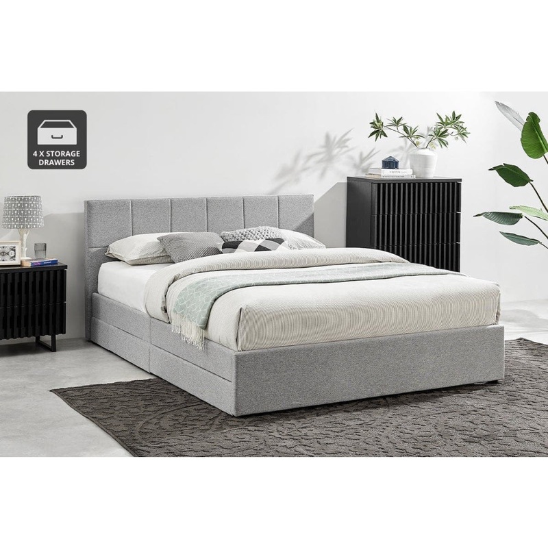 Theodore Storage Bed Frame with Drawers - Double Grey
