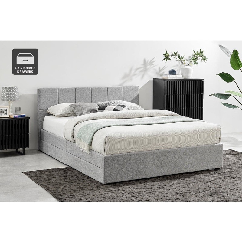 Theodore Storage Bed Frame with Drawers - King Grey