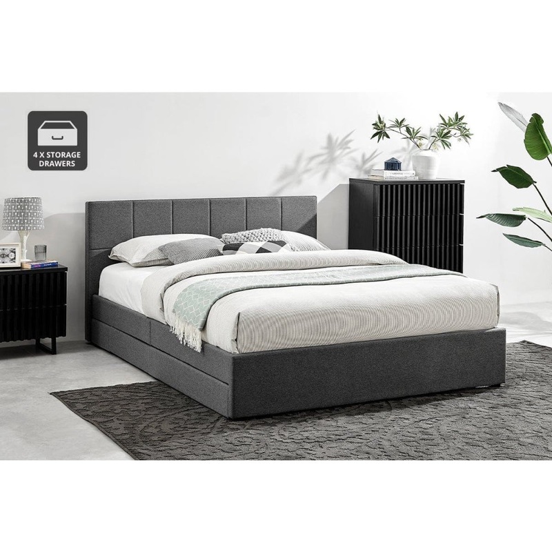 Theodore Storage Bed Frame with Drawers - Queen Charcoal