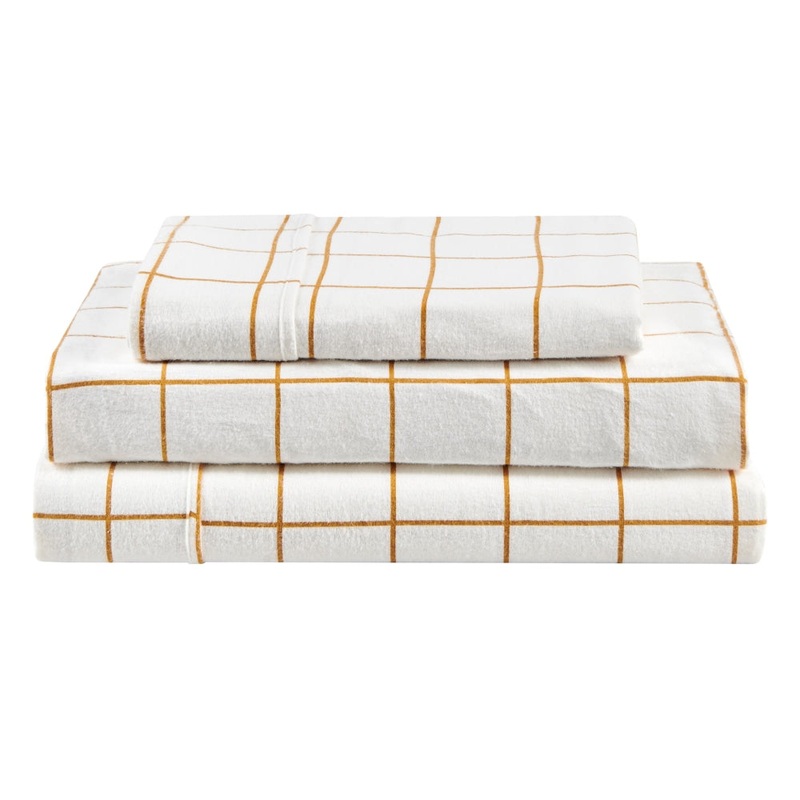 150GSM Check Print Flannelette Bed Sheet Set - Butter, Double