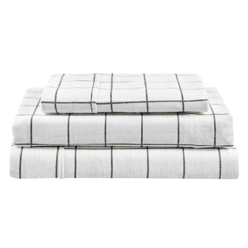 150GSM Check Print Flannelette Bed Sheet Set - Grey, Single