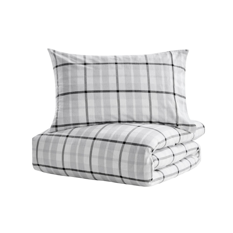 150GSM Check Print Flannelette Quilt Cover Set - Grey, Queen
