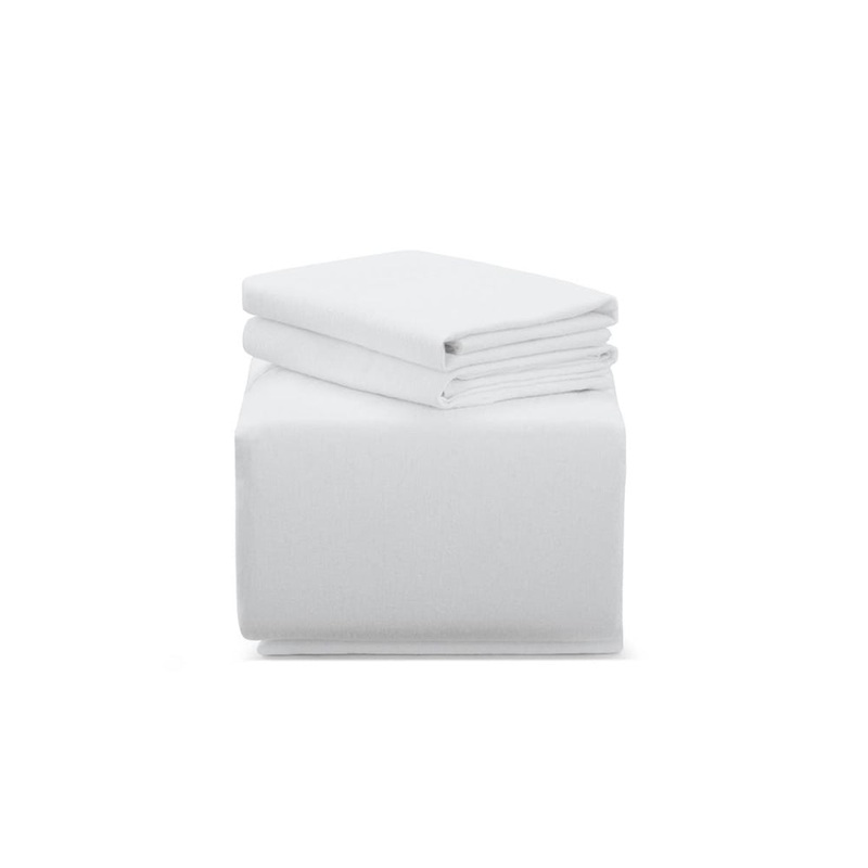 150GSM Cotton Flannelette Bed Sheet Set - White, King Single