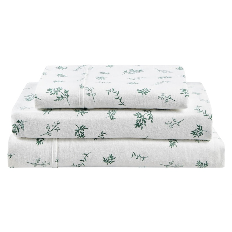 150GSM Leaves Print Flannelette Bed Sheet Set - Green, Single