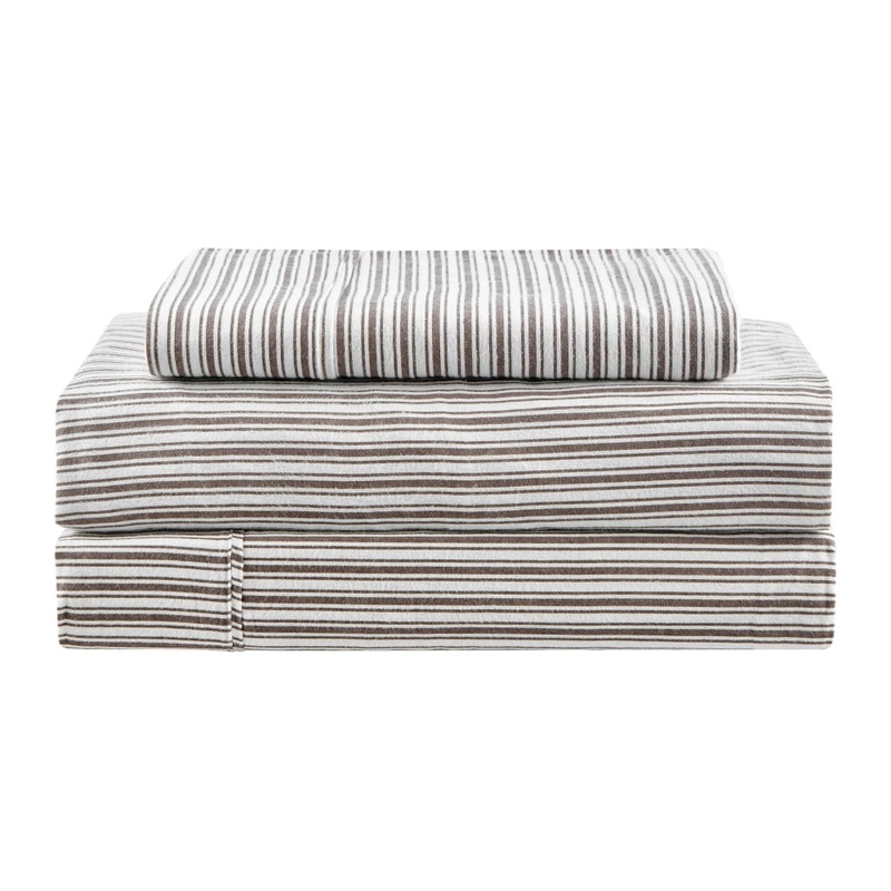150GSM Stripes Flannelette Bed Sheet Set - Dark Oak, Single