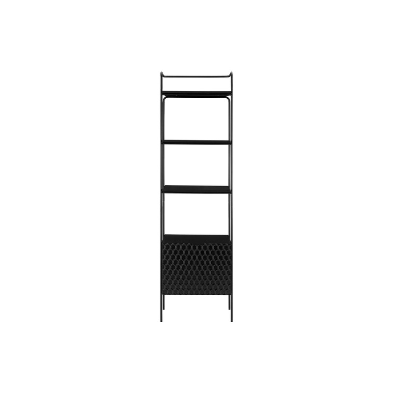4-Tier Wooden Narrow Bookcase Display Shelf W/ 1 Door Metal Frame - Black