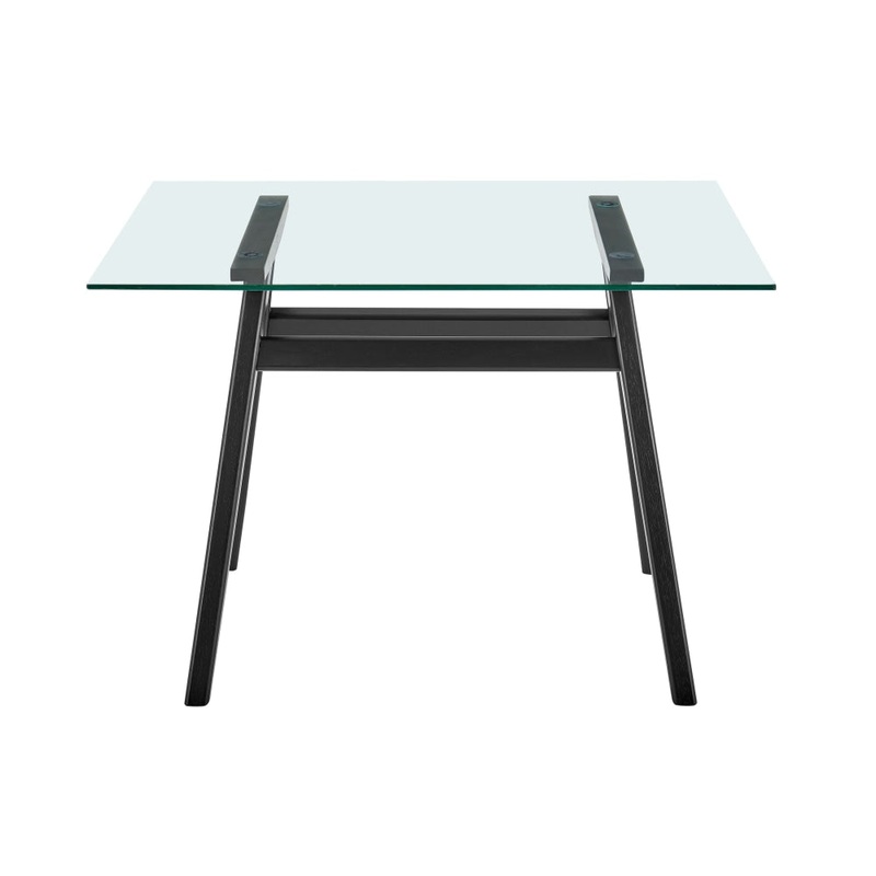 Gigi Rectangular Glass Kitchen Dining Table 106cm Wooden Legs - Black