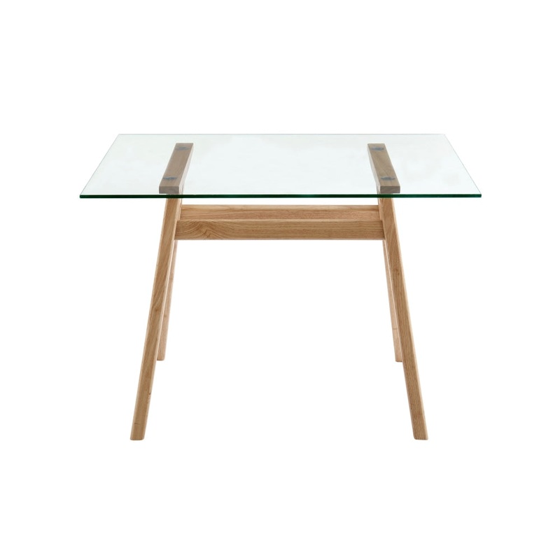 Gigi Rectangular Glass Kitchen Dining Table 106cm Wooden Legs - Natural