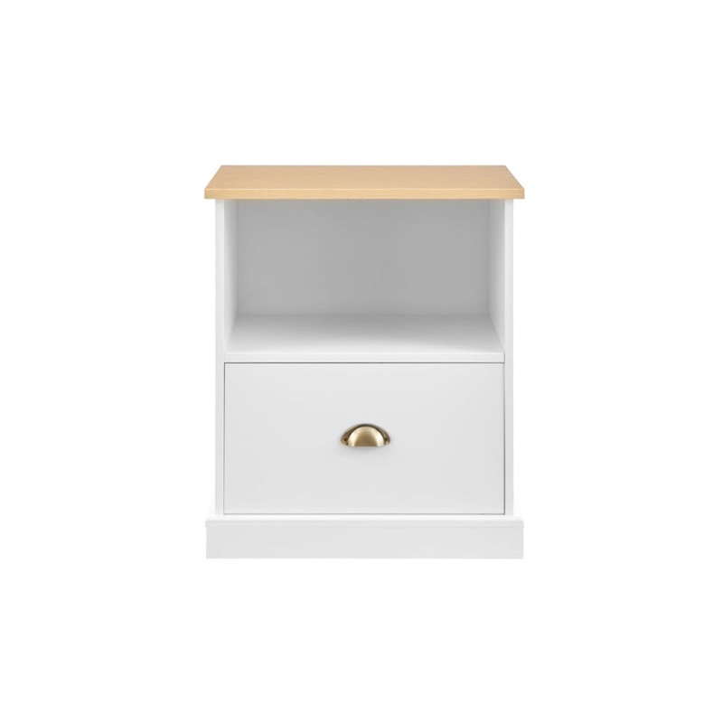 Hampton Bedside Nightstand Side Table - White/Natural