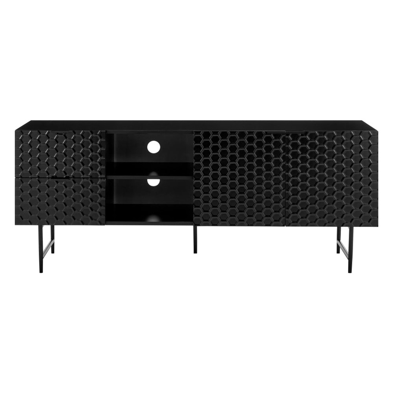 Honeycomb Lowline Entertainment Unit TV Stand Storage Cabinet 160cm - Black