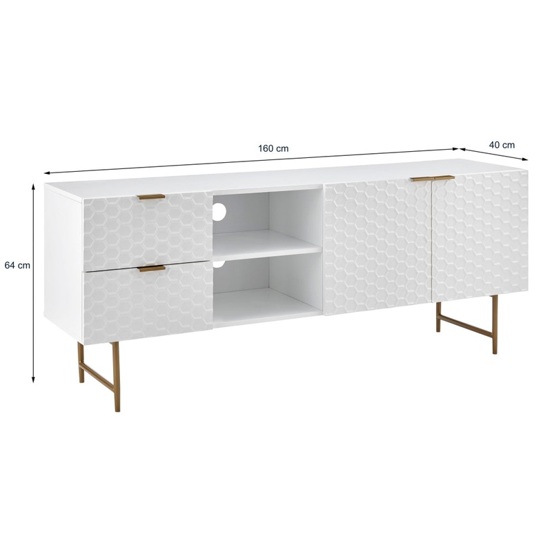Honeycomb Lowline Entertainment Unit TV Stand Storage Cabinet 160cm - White
