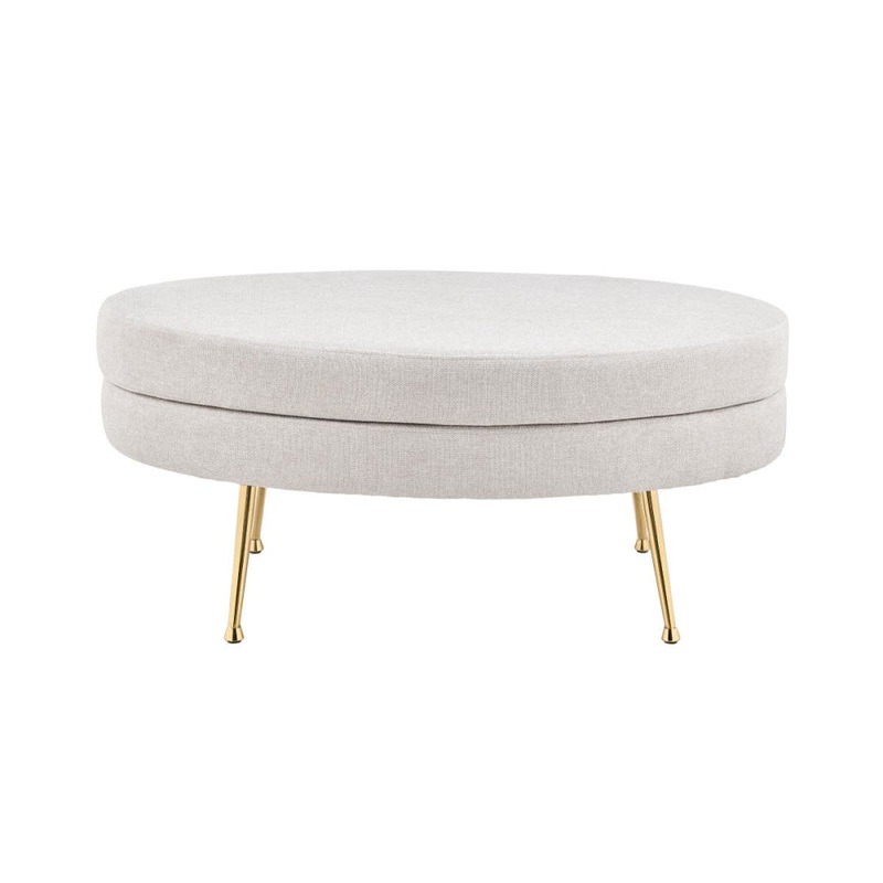 Oscar Luxurious Plush Linen Fabric Ottoman Bench Foot Stool Large - Beige