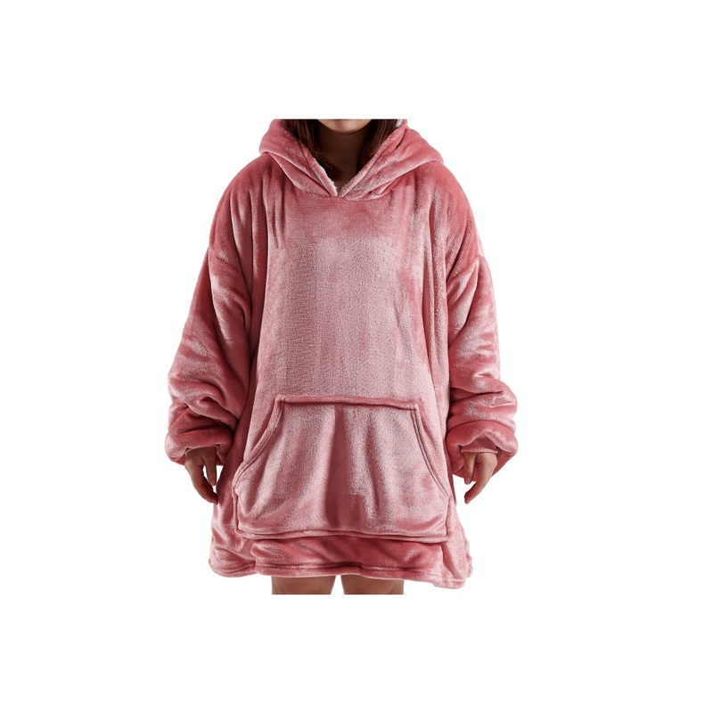 Reversible Hoodie Blanket - Rose/White