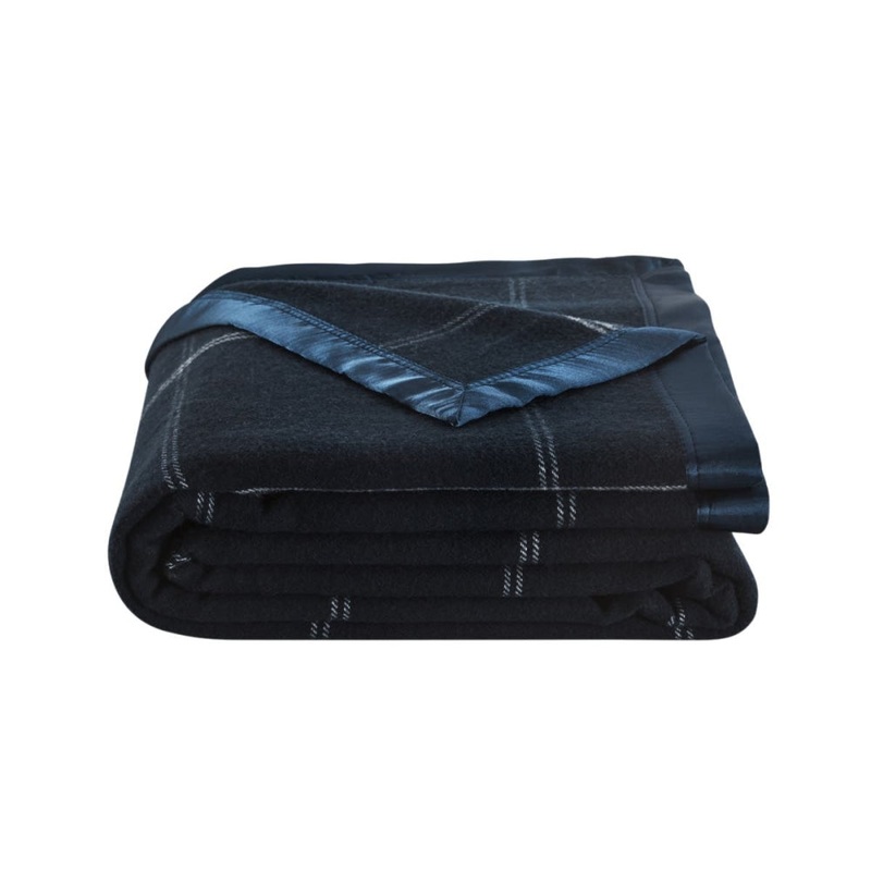 Trafalgar Merino Wool Blend Blanket - Navy, Single/Double