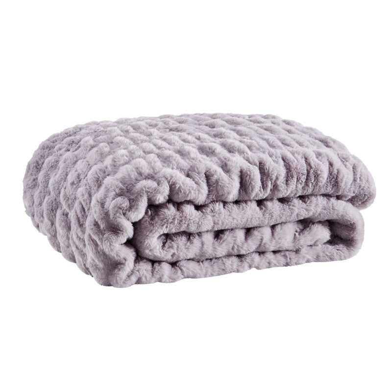 Trafalgar Rouched Faux Fur Blanket - Lilac, 180cm x 200cm