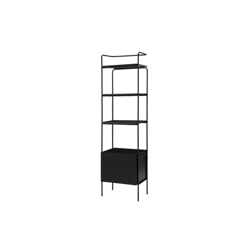 4-Tier Wooden Narrow Bookcase Display Shelf W/ 1 Door Metal Frame Edinburgh Collection - Black