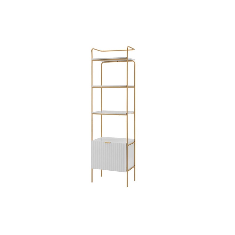 4-Tier Wooden Narrow  Bookcase Display Shelf W/ 1 Door Metal Frame Edinburgh Collection - White
