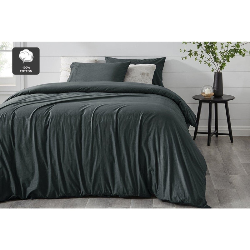 Aesop Stone Wash 100% Cotton Quilt Cover Set - Charcoal, King
