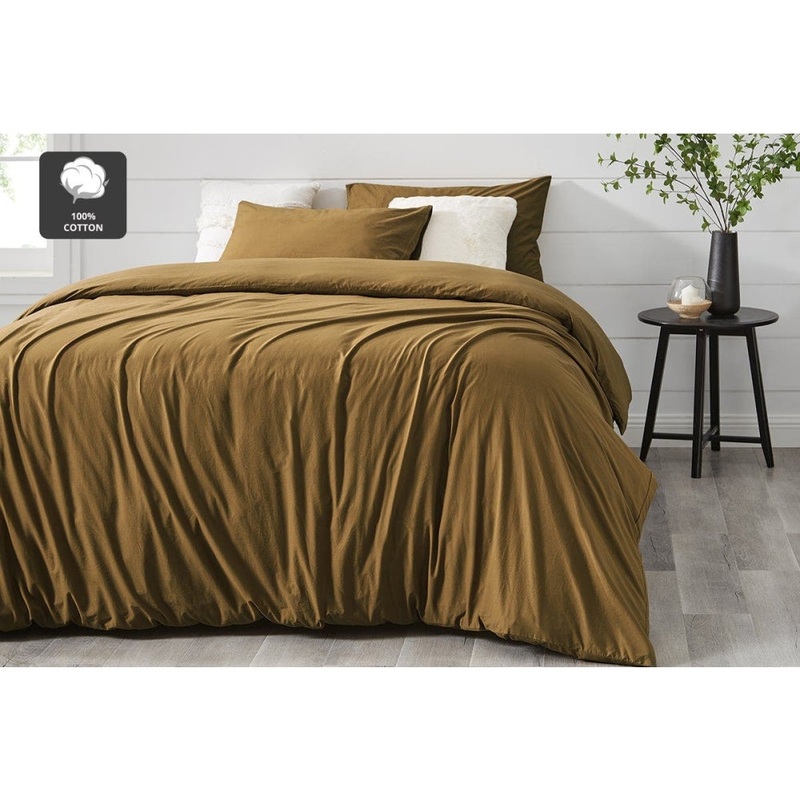 Aesop Stone Wash 100% Cotton Quilt Cover Set - Mustard, Queen