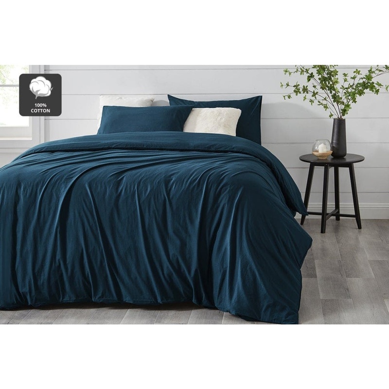 Aesop Stone Wash 100% Cotton Quilt Cover Set - Sky, Queen