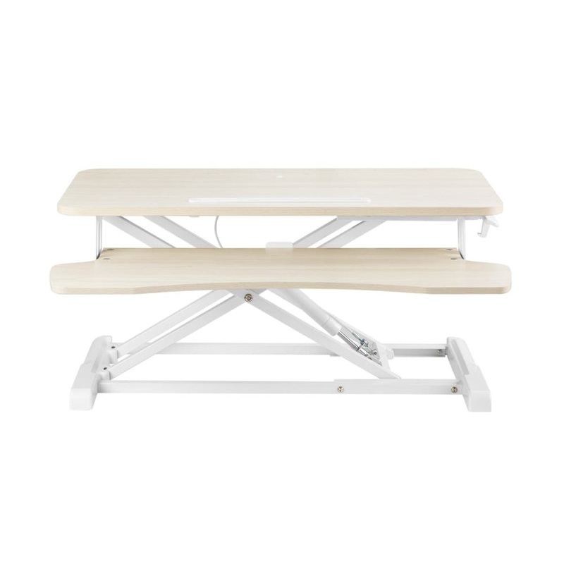 Pro Height Adjustable Sit Stand Computer Work Task Study Office Desk Riser - Oak/White