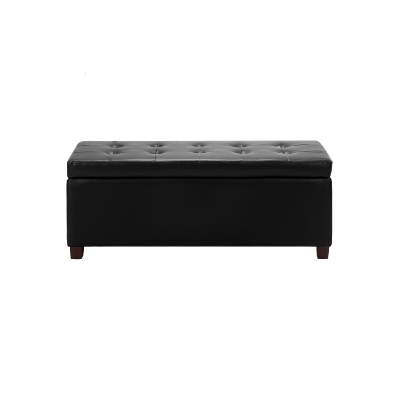 PU Leather Storage Box Ottoman Foot Stool Bench  - Black