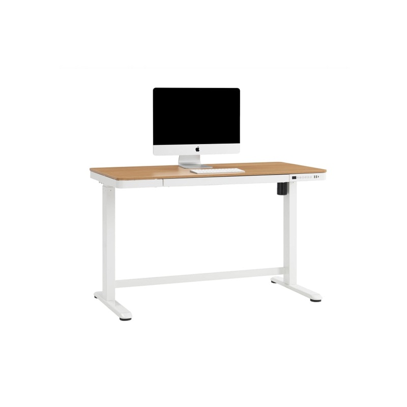 Sorrento Electric Standing Computer Work Task Study Office Desk - White/Natural/Wood