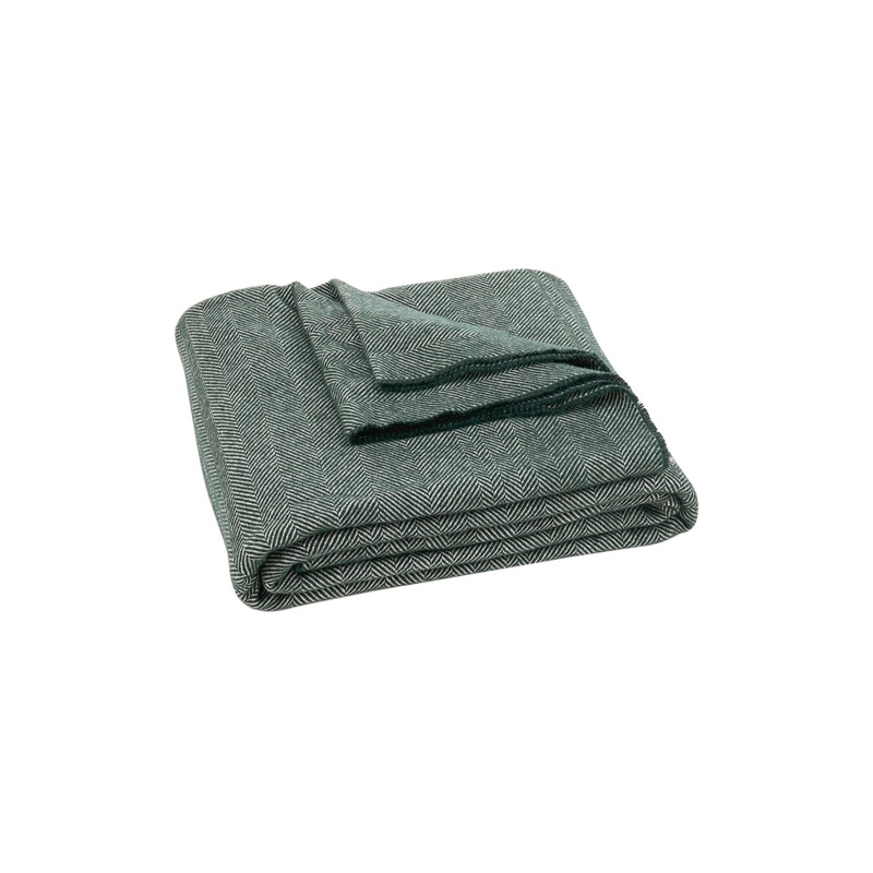 Trafalgar Herringbone Wool Blanket - Green, Queen/King