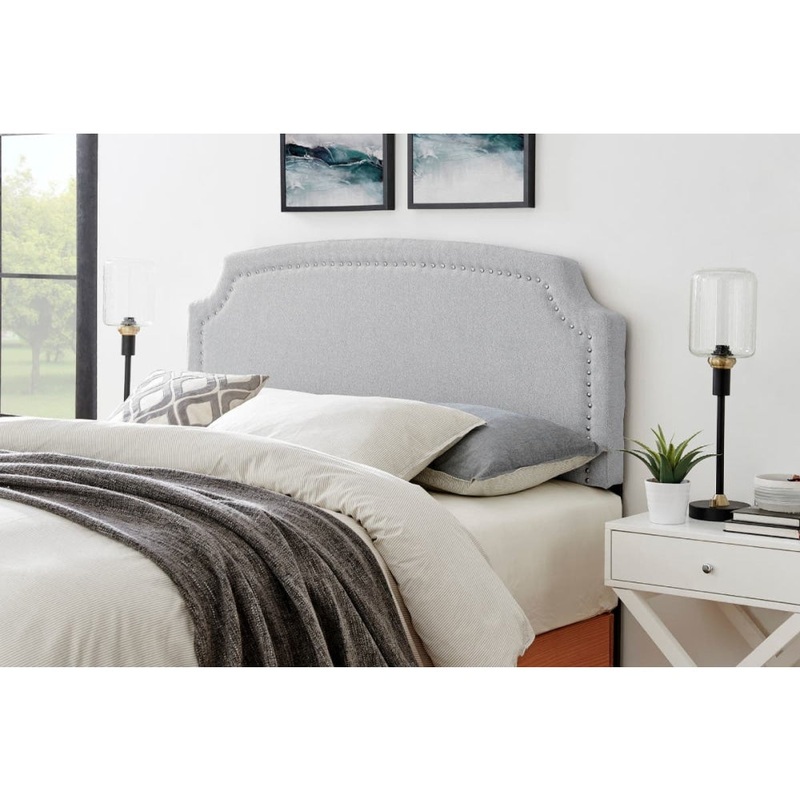 Trinity Fabric Elegant Studded Bed Head Headboard King - Light Grey