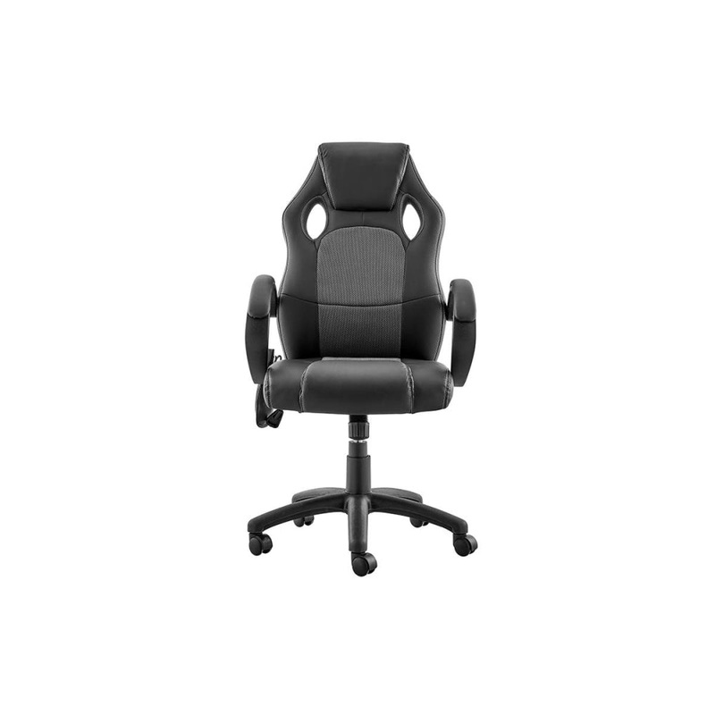Trooper PU Leather Office Computer Work Task Gaming Massage Chair - Black/Grey