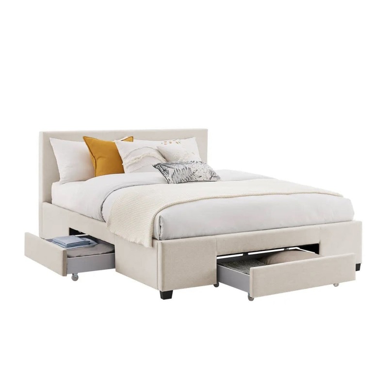 Venice Collection 3 Drawer Bed Frame - Beige, Queen
