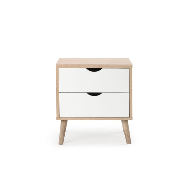 Nyhavn Collection Chest of 2 Drawer Bedside Nightstand Side Table - White/Oak