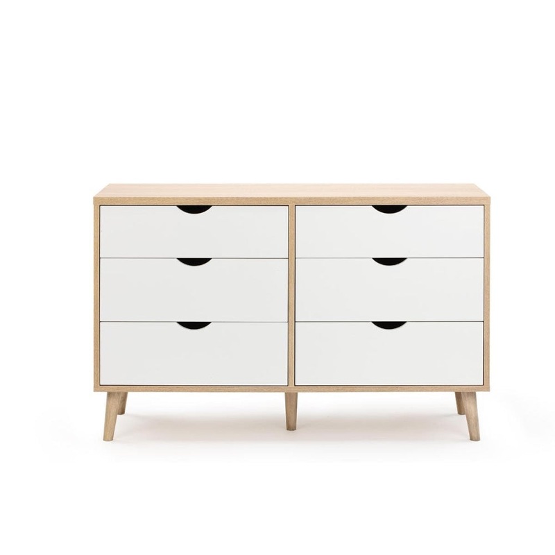 Nyhavn Modern Wooden Chest of 6-Drawers Dresser Storage Cabinet - White/Oak