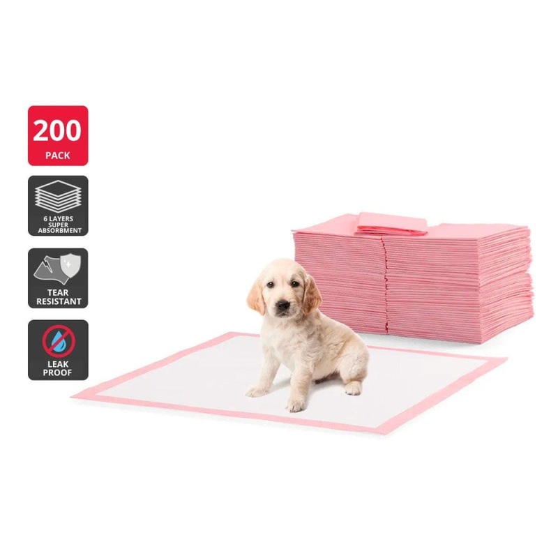 Pets 200 Pack Portably Potty Puppy Training Pads - Pink