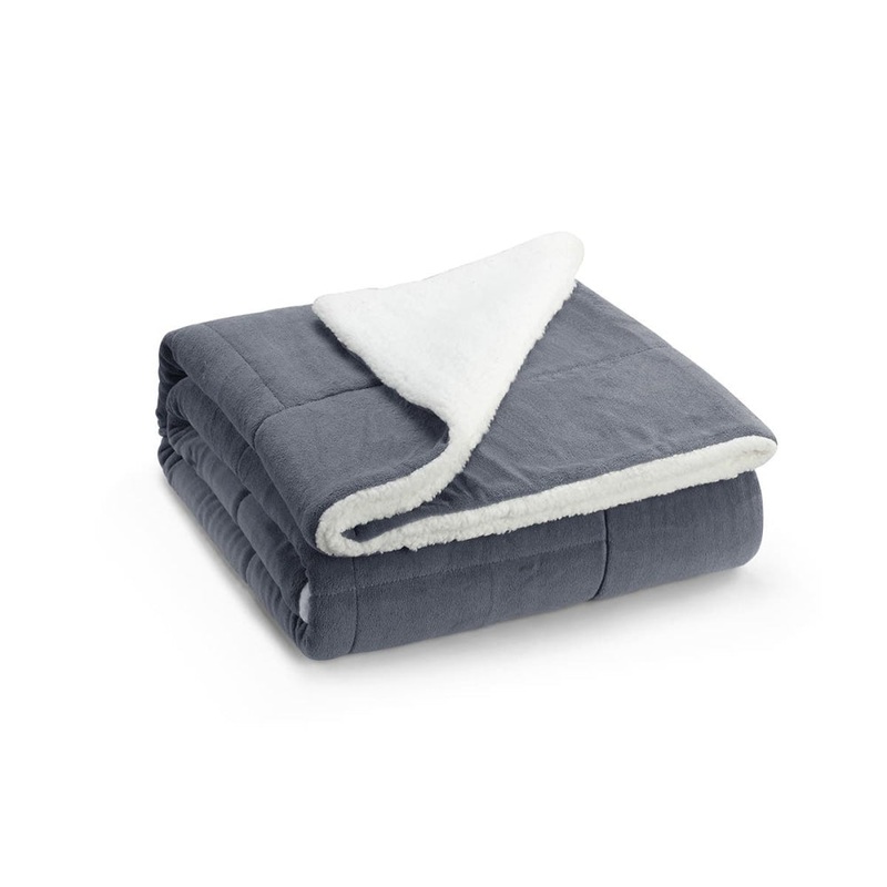 Reversible Sherpa Fleece Throw Blanket - Grey, Single/Double
