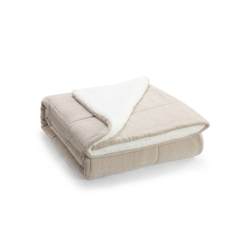 Reversible Sherpa Fleece Throw Blanket - Sand, Single/Double