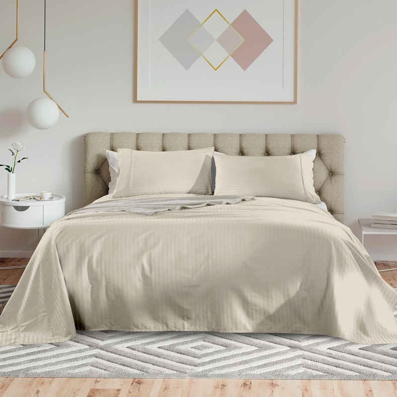 Royal Comfort Kensington 1200TC 100%  Cotton Stripe Bed Sheet Set - Double Bed, Beige