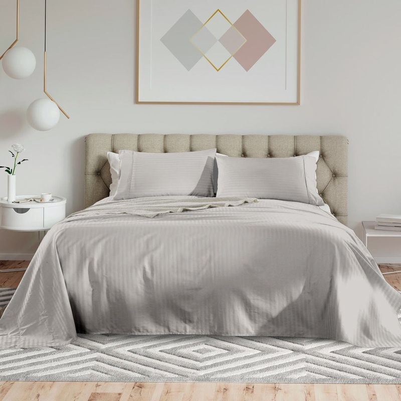 Royal Comfort Kensington 1200TC 100%  Cotton Stripe Bed Sheet Set - Double Bed, Grey