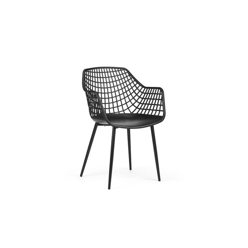 Set of 2 Leerdam PP Kitchen Dining Chairs Armchairs Metal Legs - Black