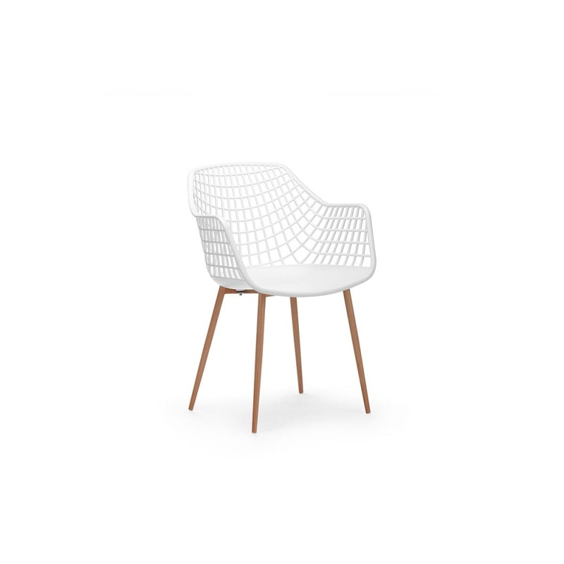 Set of 2 Leerdam PP Kitchen Dining Chairs Armchairs Metal Legs - White